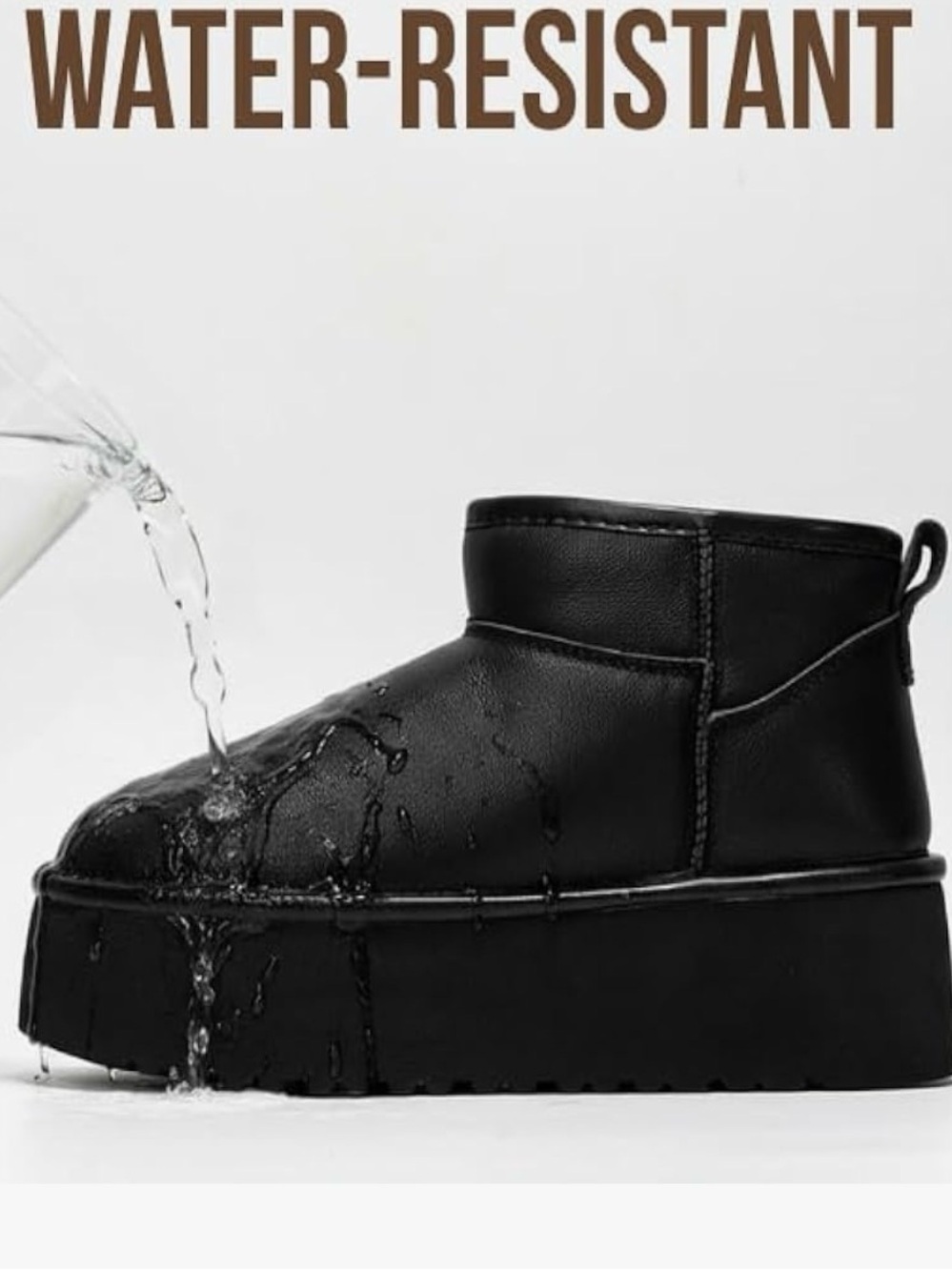 Water-Resistant Black Platform Women's Ankle Boot